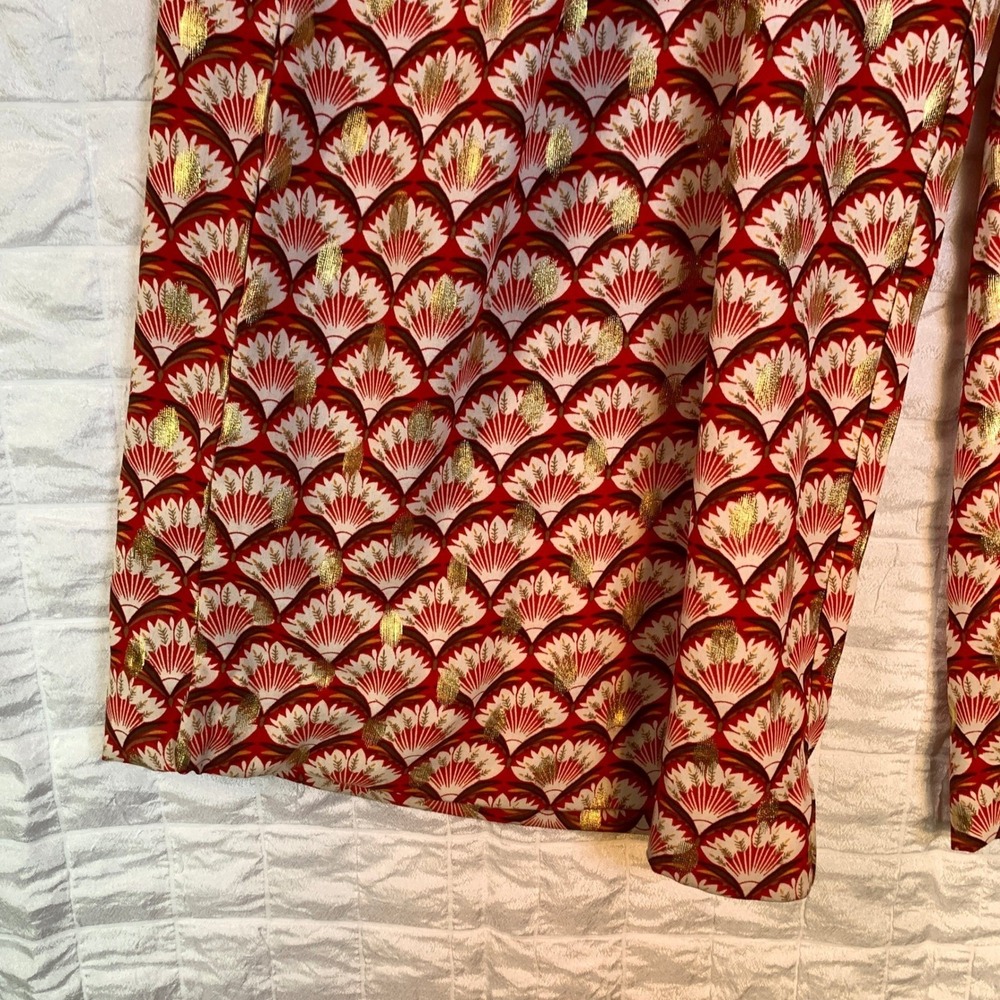 Care Of You Paris sz S/M Metallic Gold Print Wide Leg Dress Pants Red